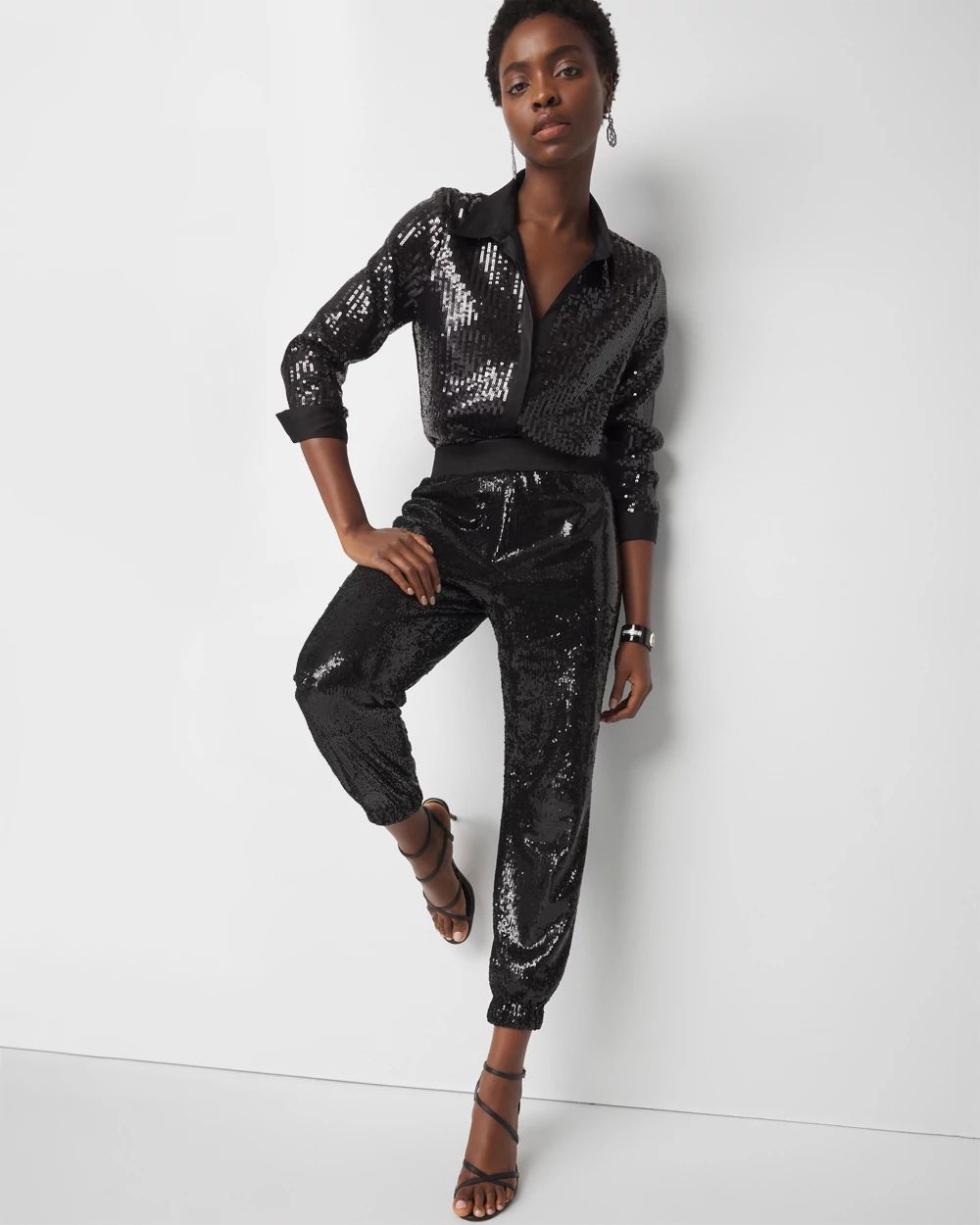 Satin + Sequin Striped Shirt | White House Black Market